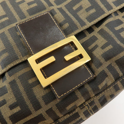 Fendi Round Flap Baguette Zucca Canvas, Brown, Canvas, Shoulder Bag