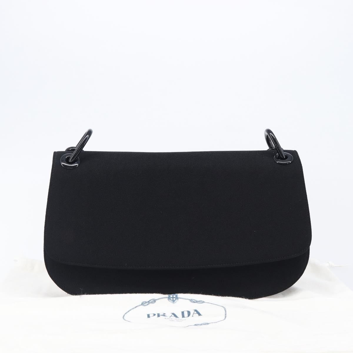 Prada Plastic Chain Flap Bag Canvas, Black, Cotton, Shoulder Bag