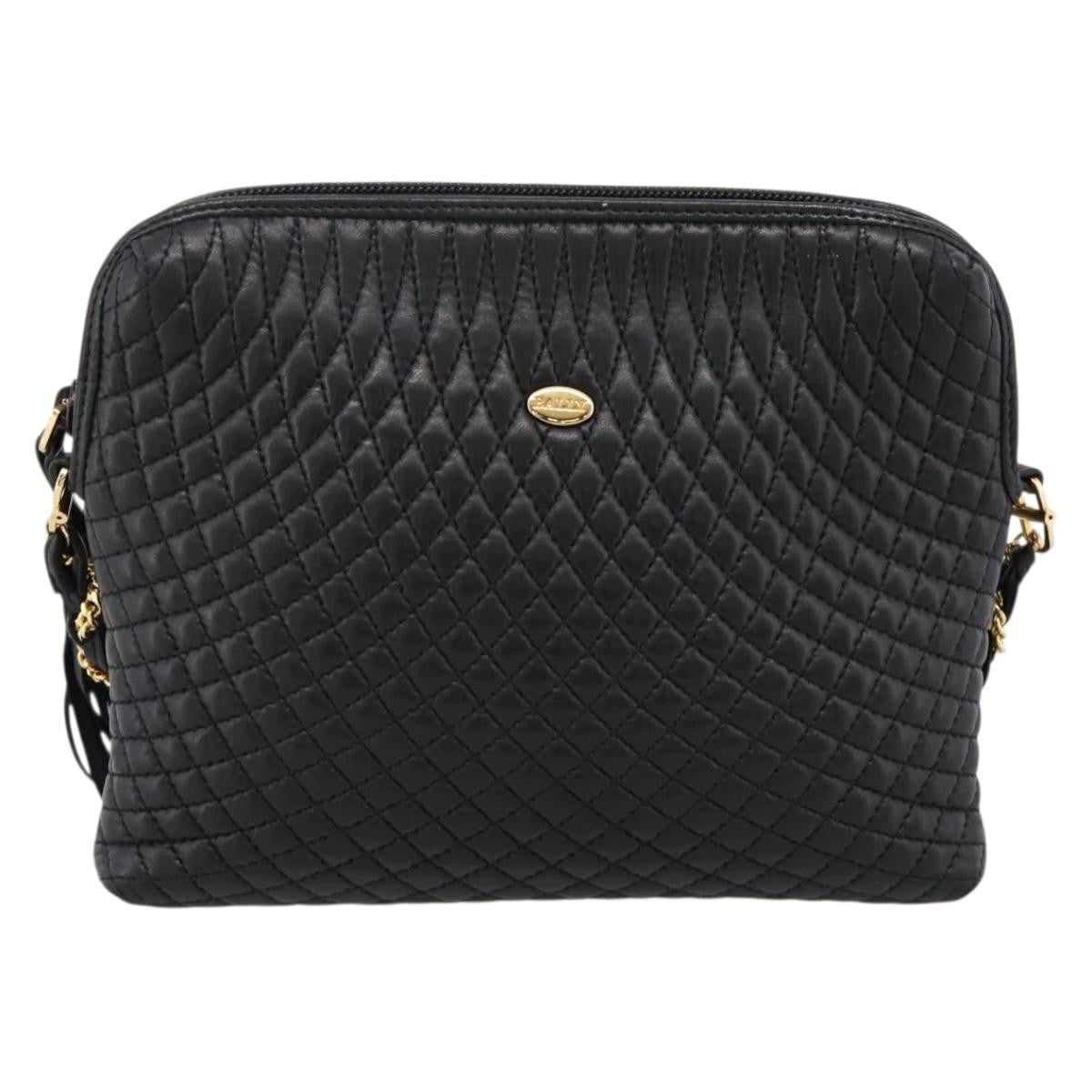 Bally Vintage Chain Quilted Leather, Black, Leather, Shoulder Bag