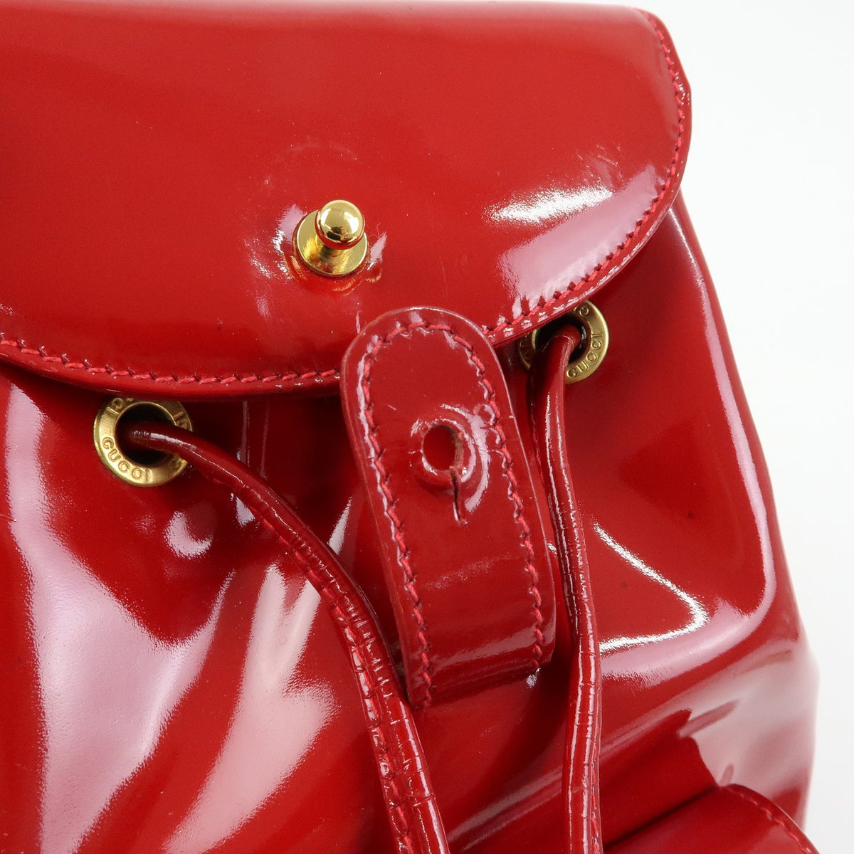 Gucci Vintage Bamboo Patent, Red, Patent Leather, Backpack