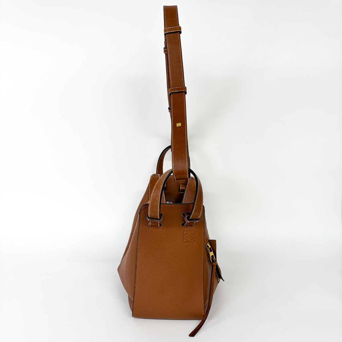 Loewe Hammock Leather, Brown, Leather, Handbag