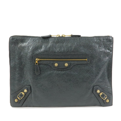 Balenciaga Zip Around Giant Studs Clutch Leather, Gray, Leather, Clutch