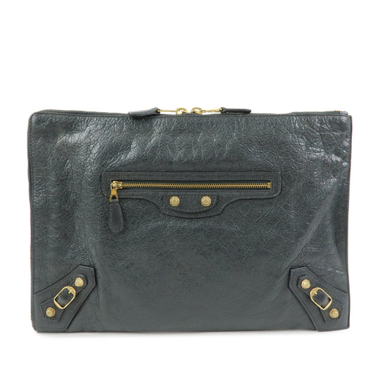 Balenciaga Zip Around Giant Studs Clutch Leather, Gray, Leather, Clutch
