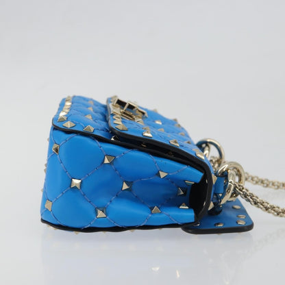 Valentino Garavani Rockstud Spike Flap Quilted Leather, Blue, Leather, Shoulder Bag