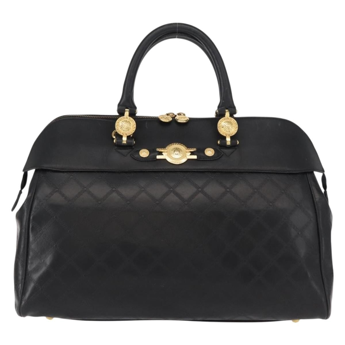 Versace Vintage Sun Duffle Embossed Leather, Yellow, Leather, Handbag