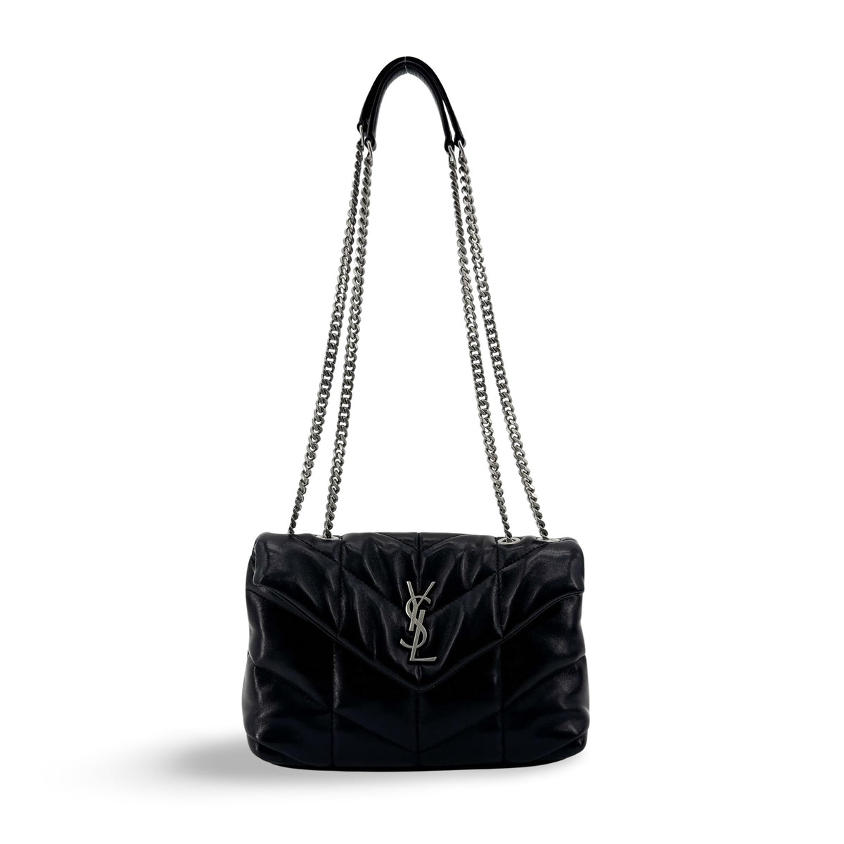 Saint Laurent Loulou Puffer Quilted Leather, Black, Leather, Shoulder Bag