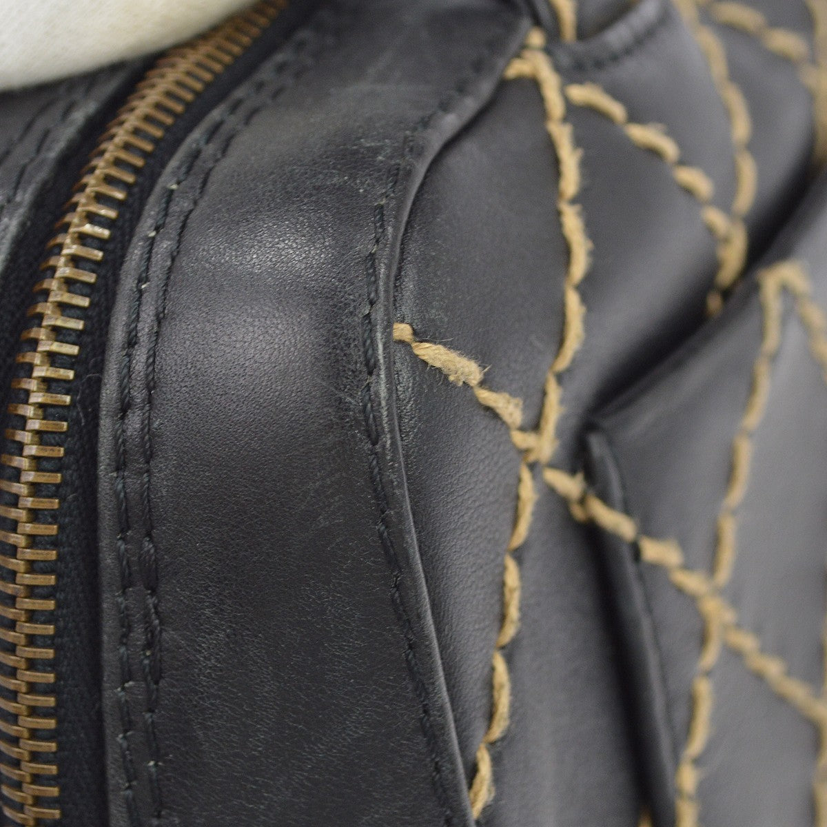 Chanel Surpique Zip Around Satchel Quilted Leather, Black, Leather, Handbag