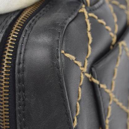 Chanel Surpique Zip Around Satchel Quilted Leather, Black, Leather, Handbag