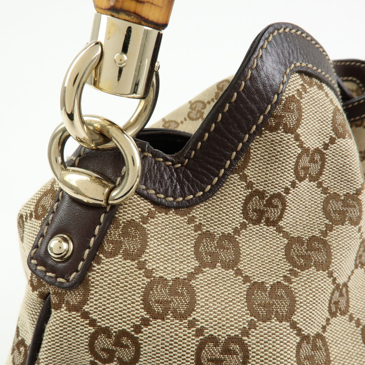 Gucci Bamboo Peggy Hobo GG Canvas, Beige, Canvas, Shoulder Bag