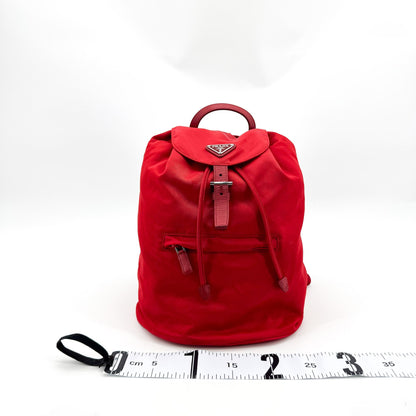 Prada Front Zip Drawstring Tessuto, Red, Nylon, Backpack