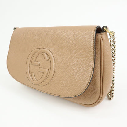 Gucci Soho Chain Leather, Beige, Leather, Crossbody Bag