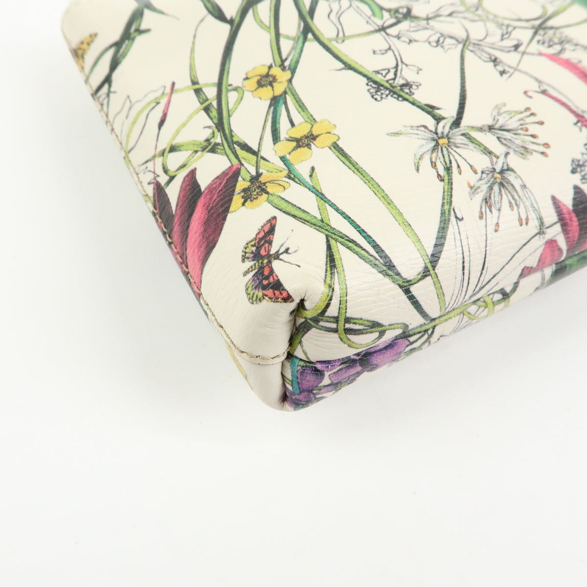 Gucci Bamboo Zip Pouch Flora Leather, Beige, Leather, Clutch