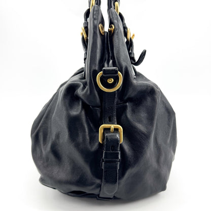 Prada Buckle Open Soft Calf, Black, Leather, Tote Bag