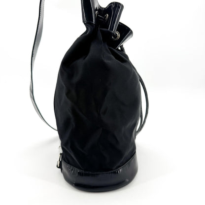 Gucci Vintage Bamboo Drawstring Suede and Leather, Black, Nylon, Backpack