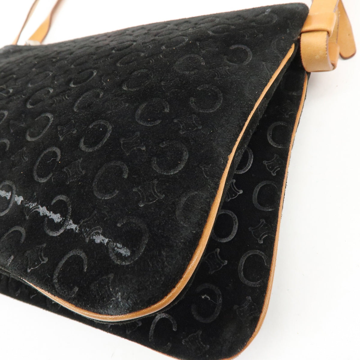 Celine C Macadam Shoulder Suede, Black, Suede, Handbag