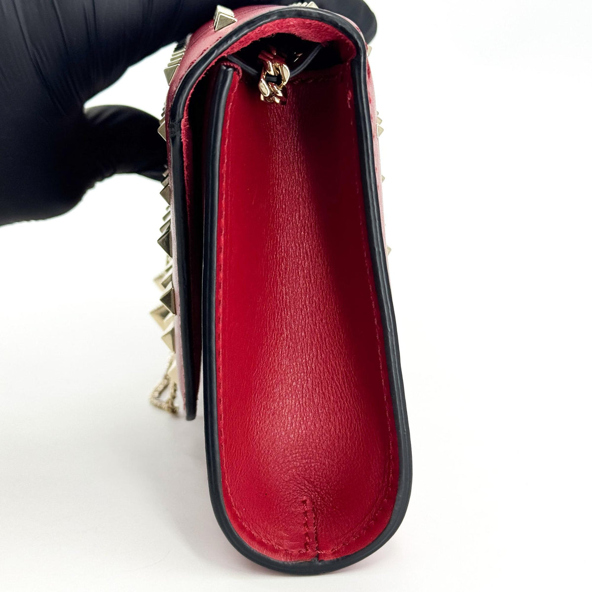 Valentino Garavani Demilune Clutch Studded Leather, Red, Leather, Clutch