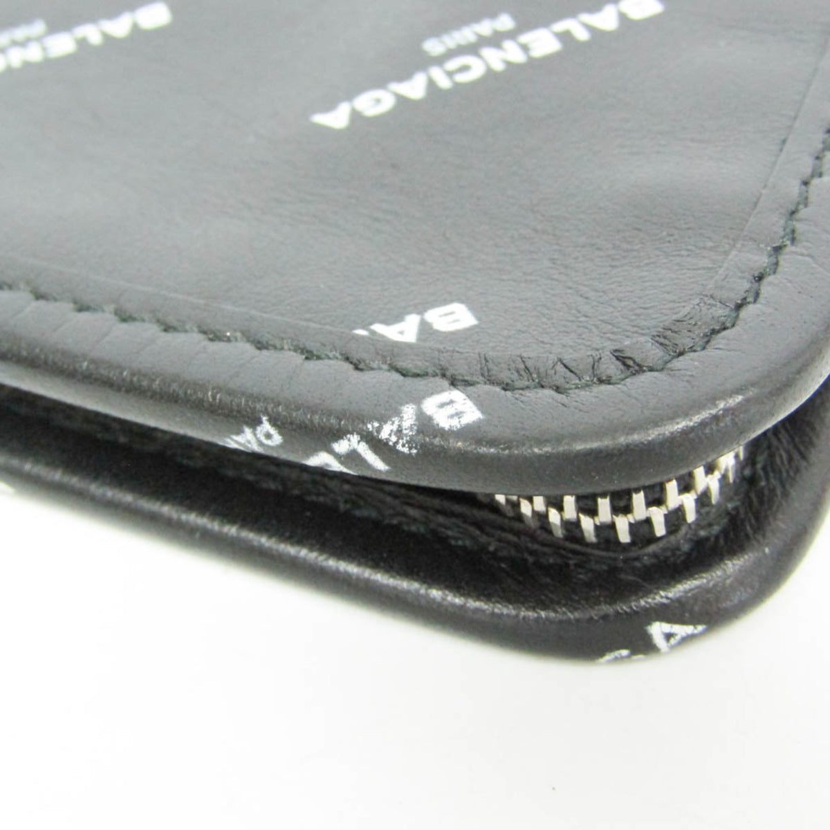 Balenciaga Logo Bazar Leather, Black, Leather, Clutch