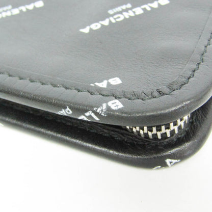 Balenciaga Logo Bazar Leather, Black, Leather, Clutch