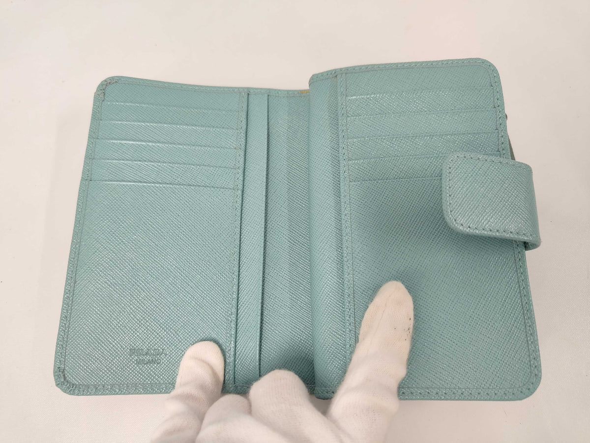 Prada Saffiano bifold Leather, Blue, Leather, Wallet