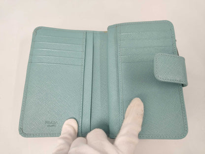 Prada Saffiano bifold Leather, Blue, Leather, Wallet