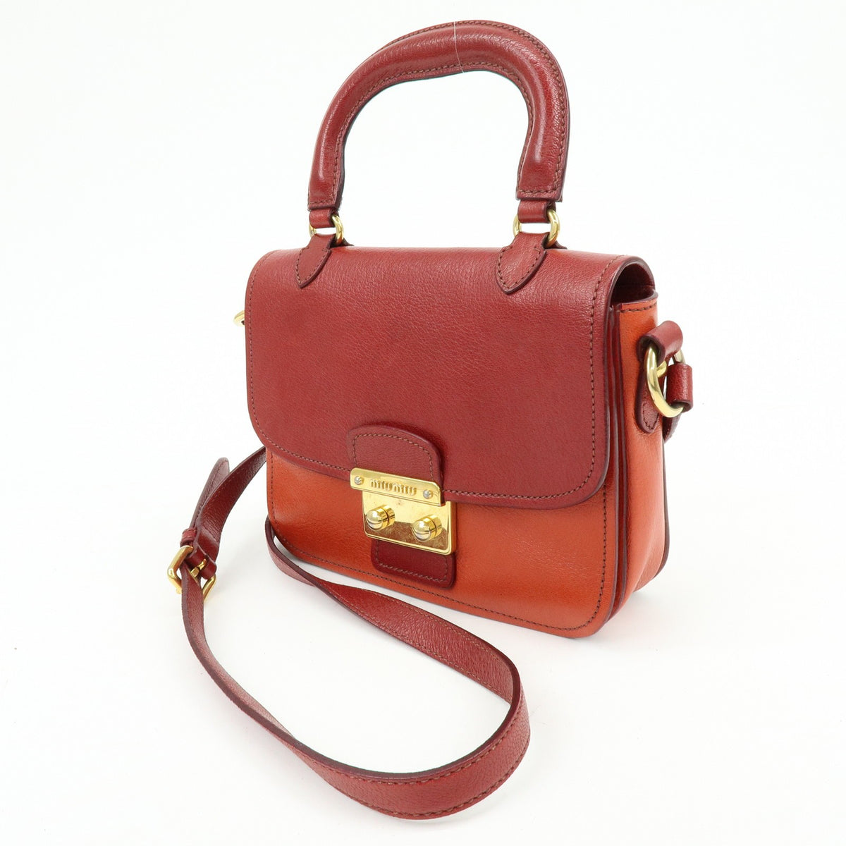 Miu Miu Madras Top Handle Leather, Red, Leather, Handbag