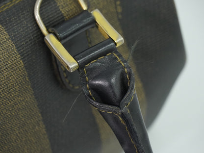 Fendi Vintage Pequin Convertible Boston Coated Canvas, Khaki, Canvas, Handbag