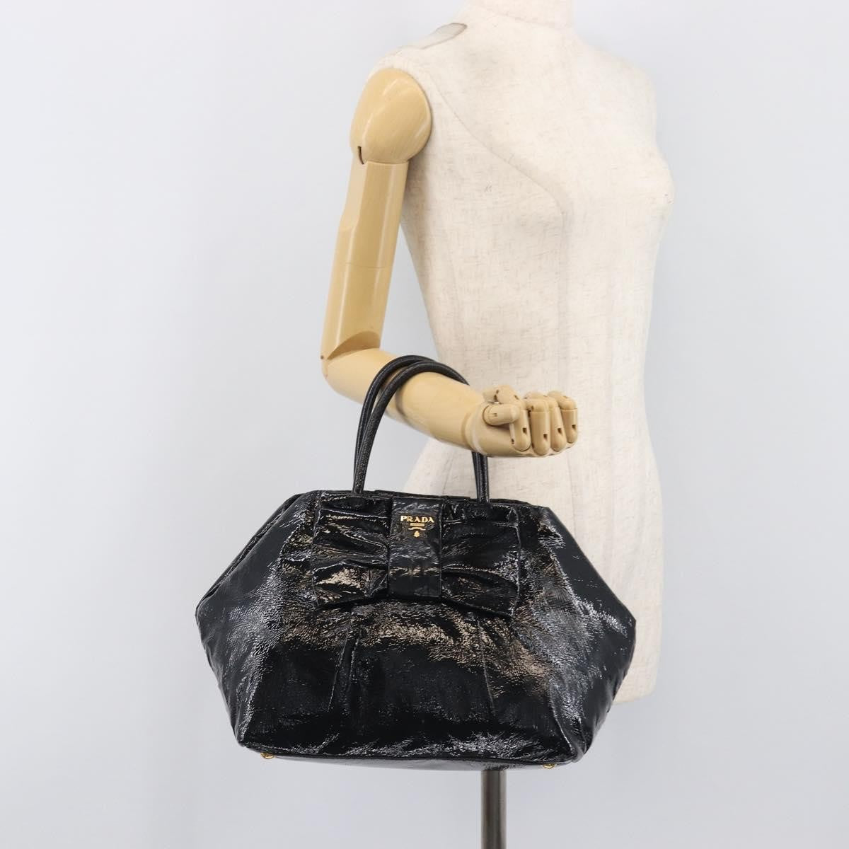 Prada Bow Top handle Patent leather, Black, Patent Leather, Handbag
