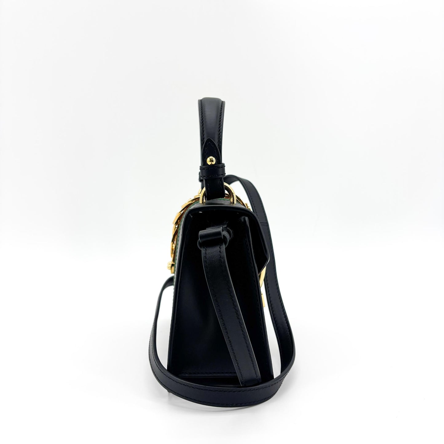 Gucci Sylvie Top Handle Leather, Black, Leather, Handbag