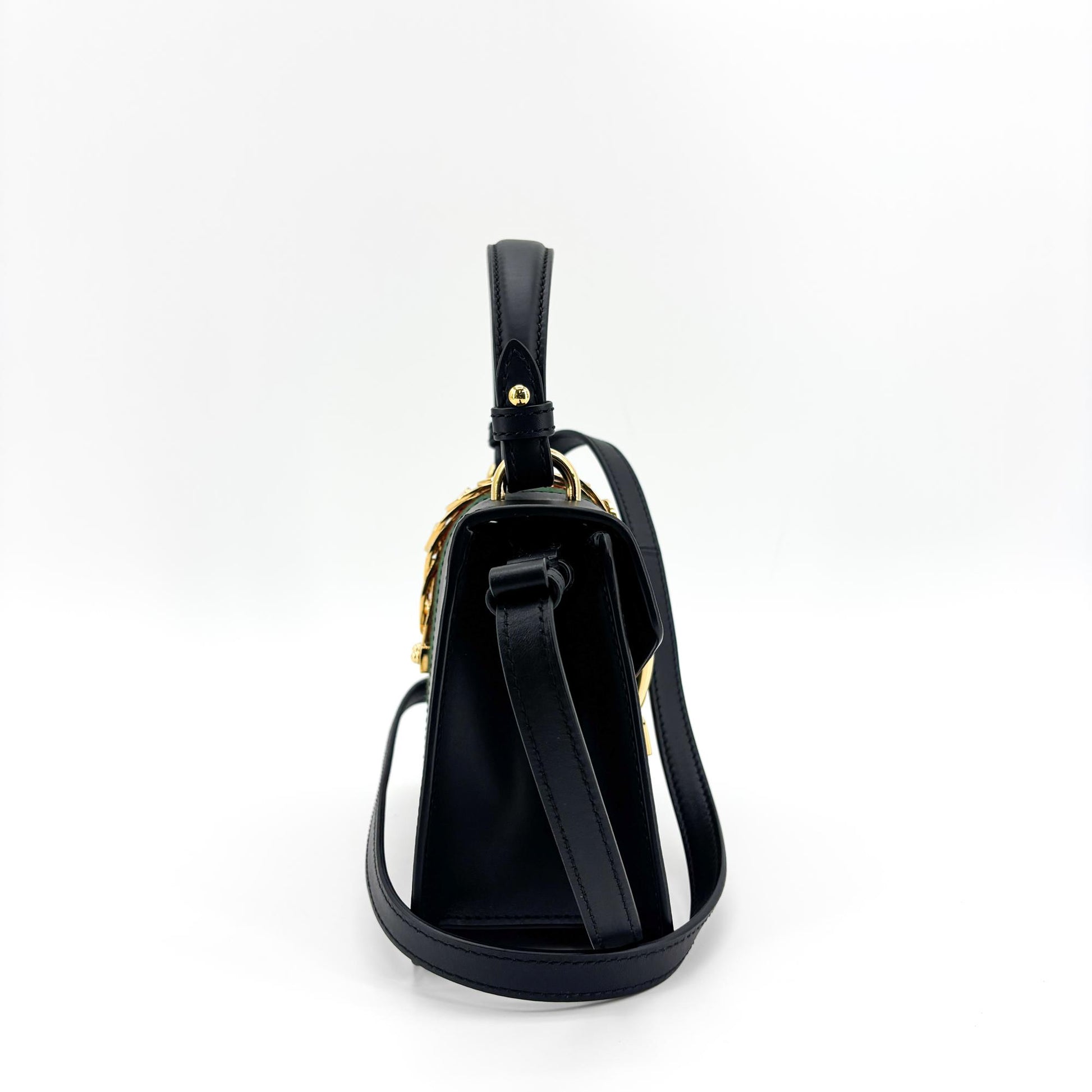 Gucci Sylvie Top Handle Leather, Black, Leather, Handbag