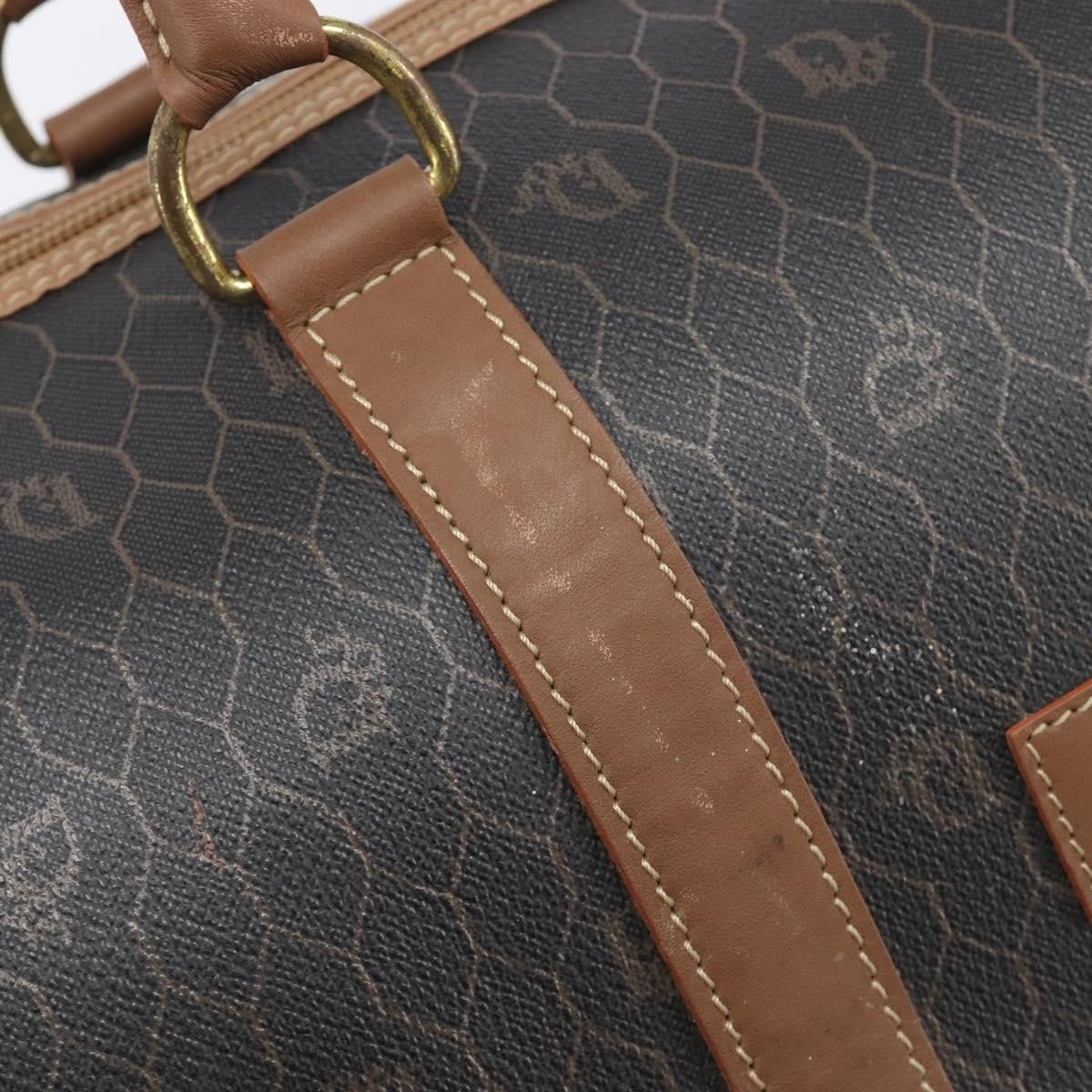 Christian Dior Vintage Honeycomb Boston Canvas and Leather, Black, Canvas, Travel Bag