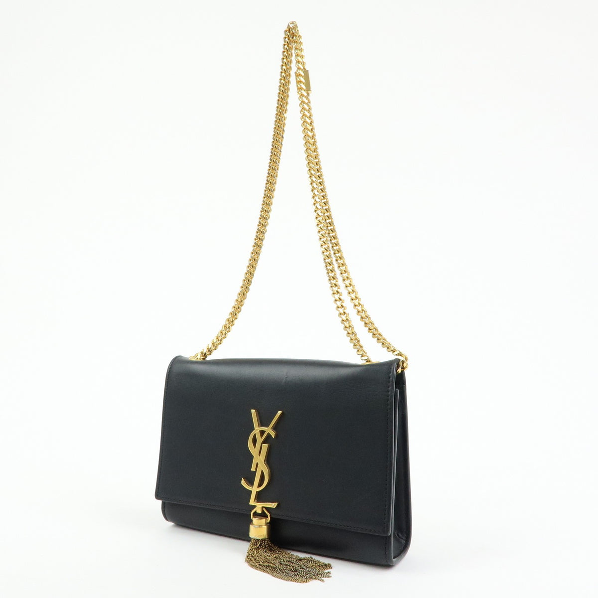 Saint Laurent Classic Monogram Tassel Leather, Black, Leather, Crossbody Bag