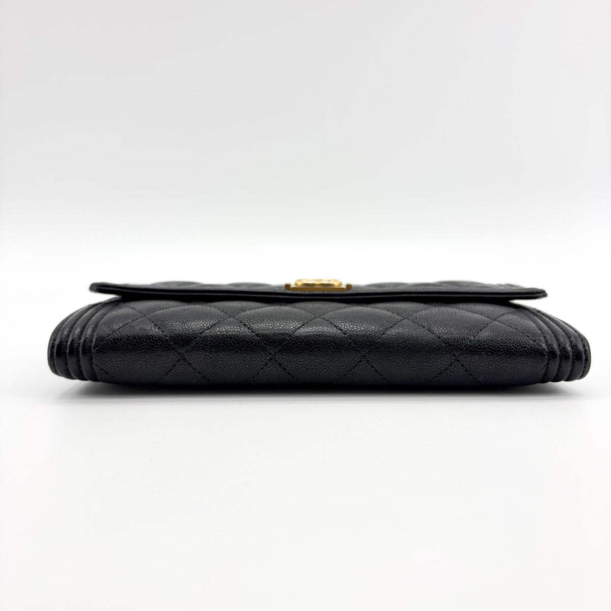 Chanel Boy Flap Quilted Caviar, Black, Leather, Wallet