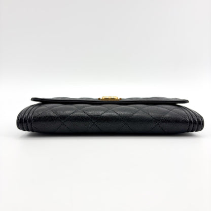 Chanel Boy Flap Quilted Caviar, Black, Leather, Wallet
