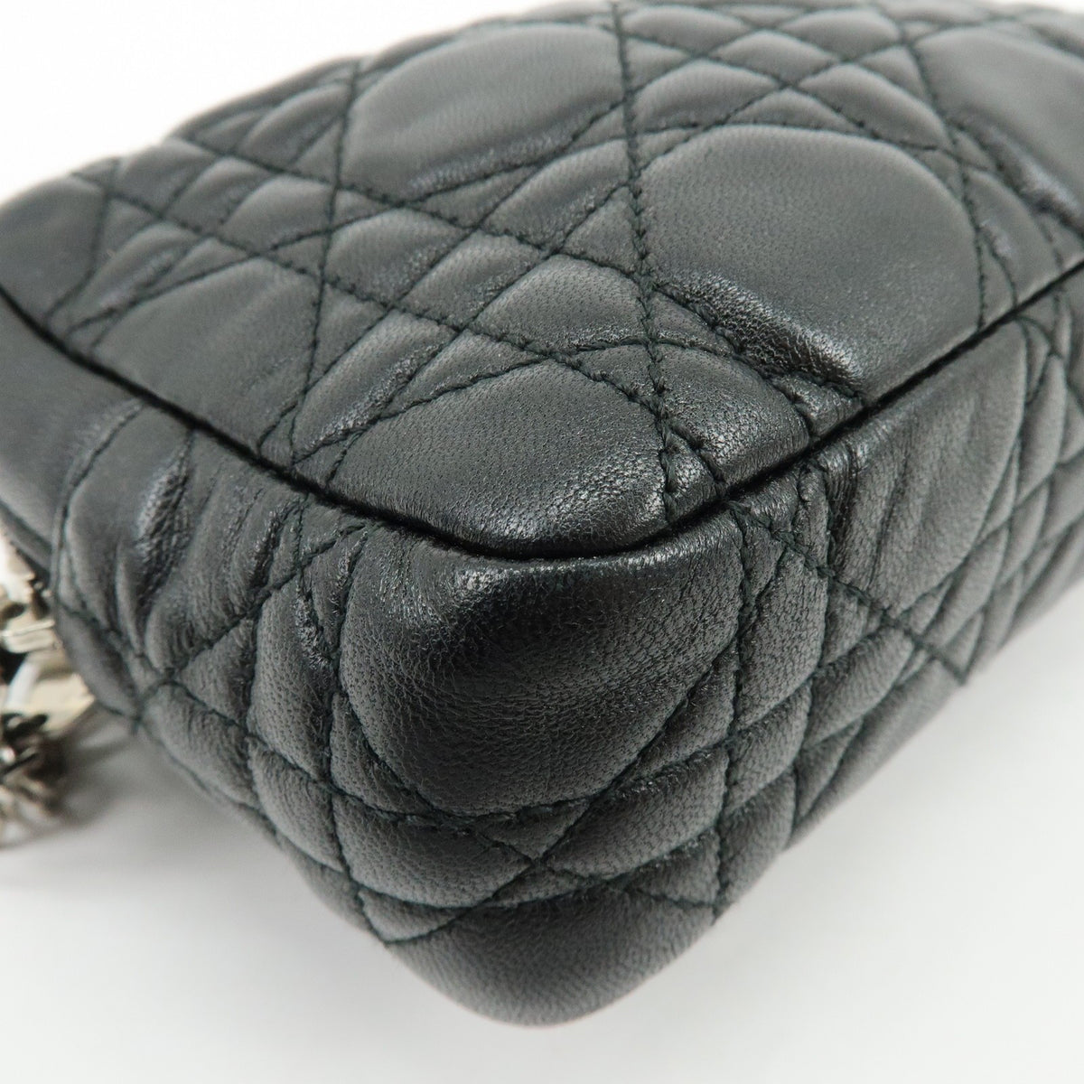Christian Dior Lady Dior Cannage Quilt Leather, Black, Leather, Wallet