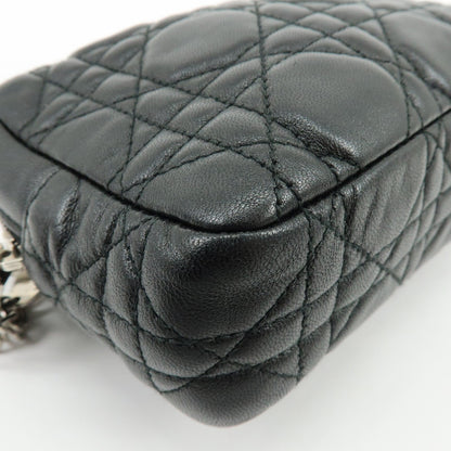 Christian Dior Lady Dior Cannage Quilt Leather, Black, Leather, Wallet