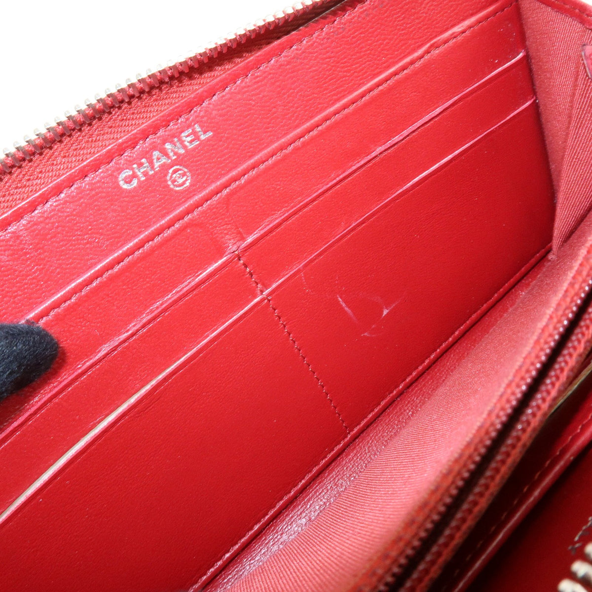 Chanel Zip Around Quilted Lambskin, Red, Leather, Wallet