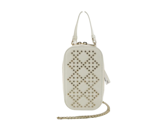 Christian Dior Lady Dior Phone Holder on Chain Studded Leather, ECRU, LEATHER, Clutche & pouche