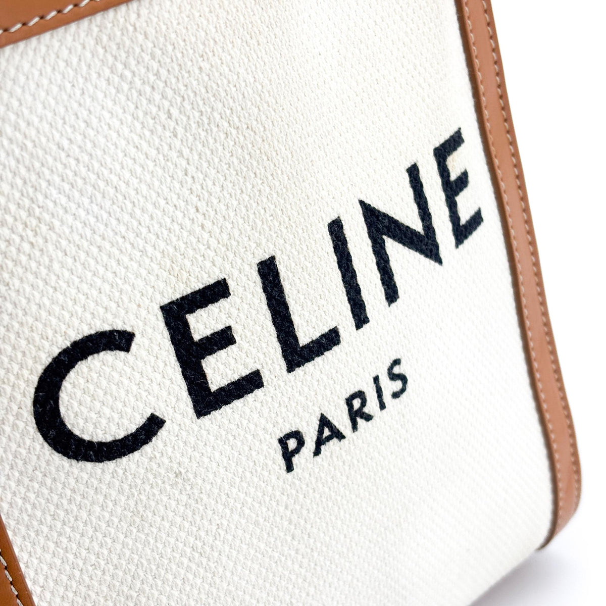 Celine Vertical Cabas Canvas with Leather, Beige, Canvas, Tote Bag
