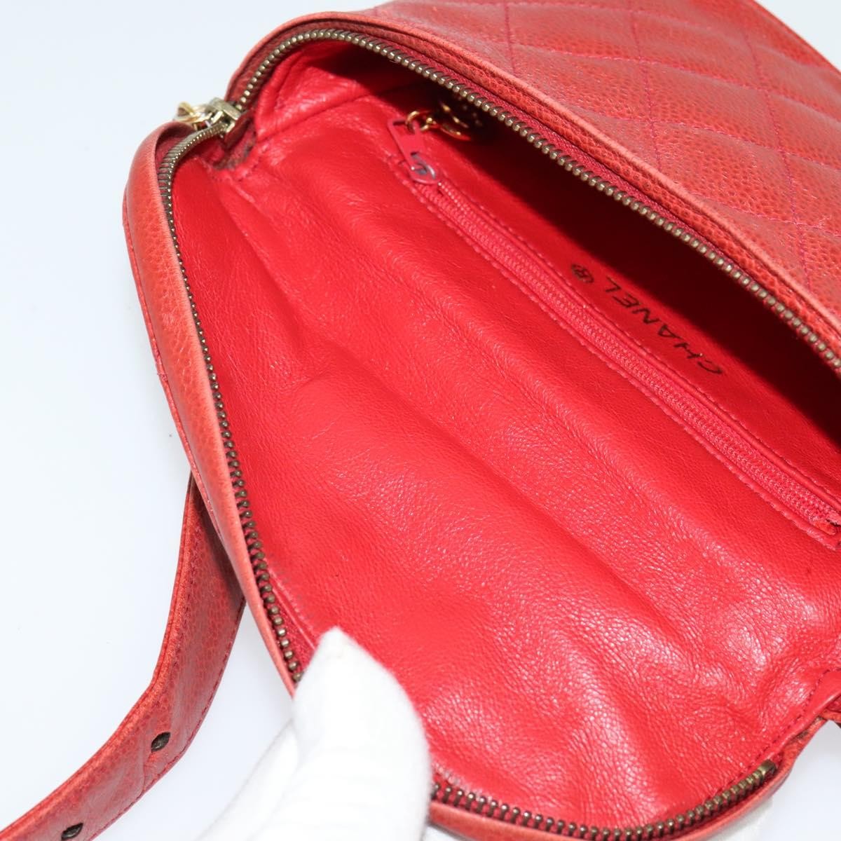Chanel Vintage Zip Belt Quilted Caviar, Red, Leather, Shoulder Bag