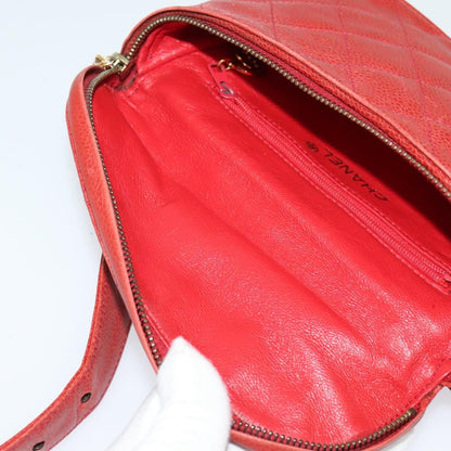 Chanel Vintage Zip Belt Quilted Caviar, Red, Leather, Shoulder Bag
