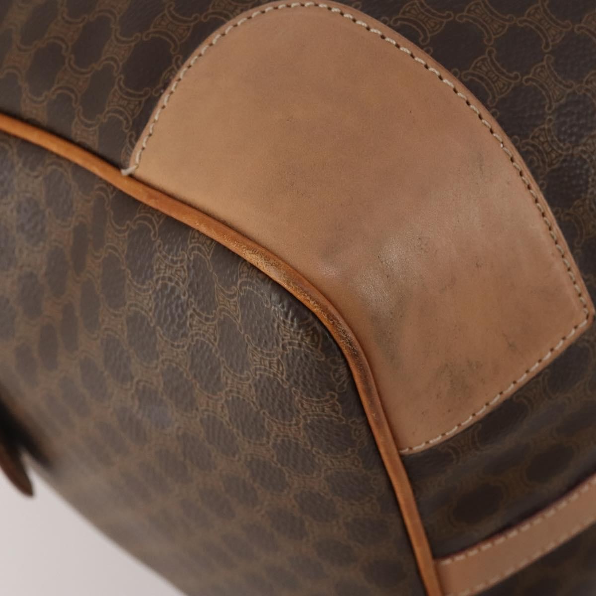 Celine Vintage Duffle Canvas and Leather, Brown, Canvas, Travel Bag