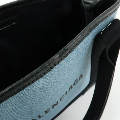 Balenciaga Navy Cabas Coated Denim with Leather, Blue, PVC, Tote Bag