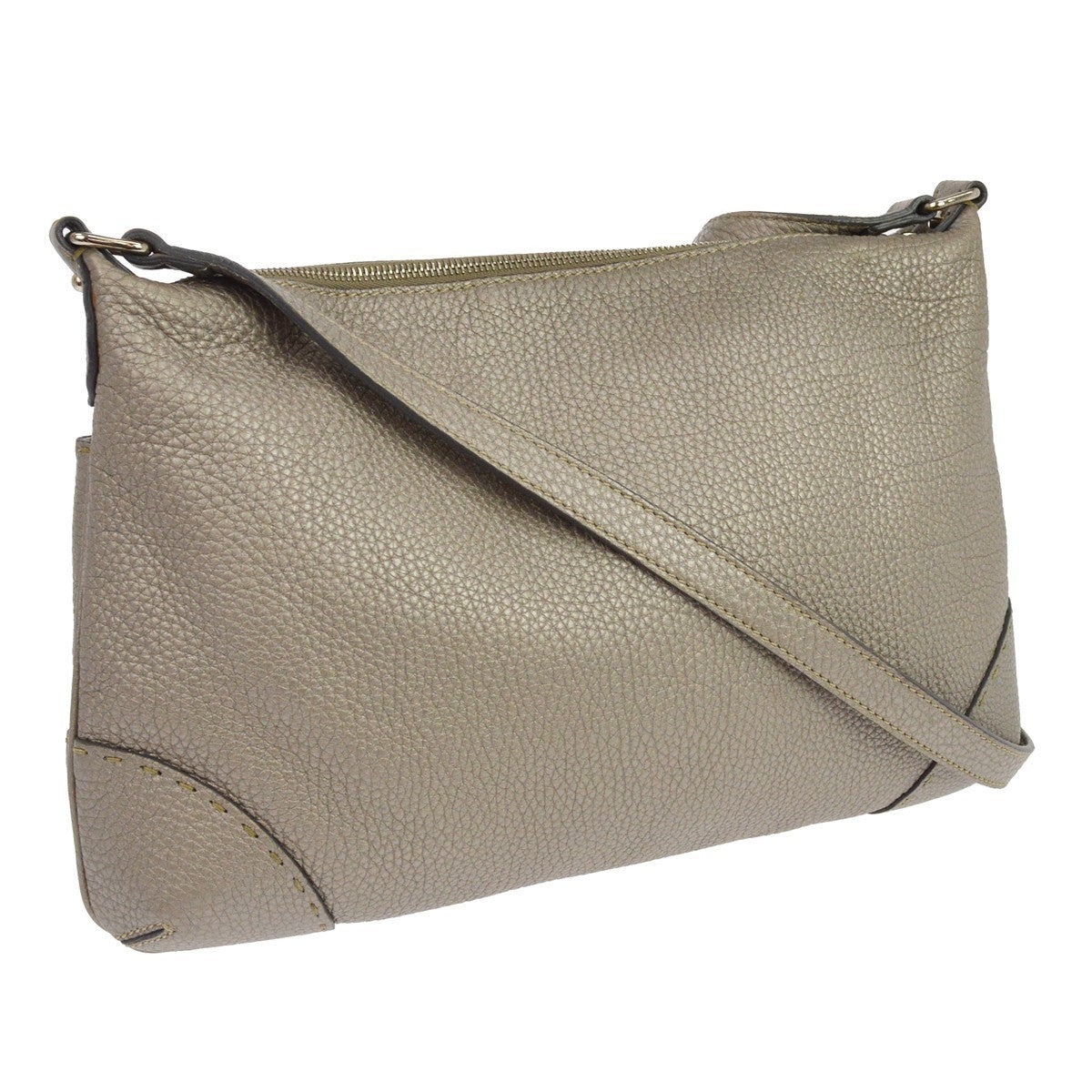 Fendi Selleria Front Pocket Leather, Gray, Leather, Crossbody Bag