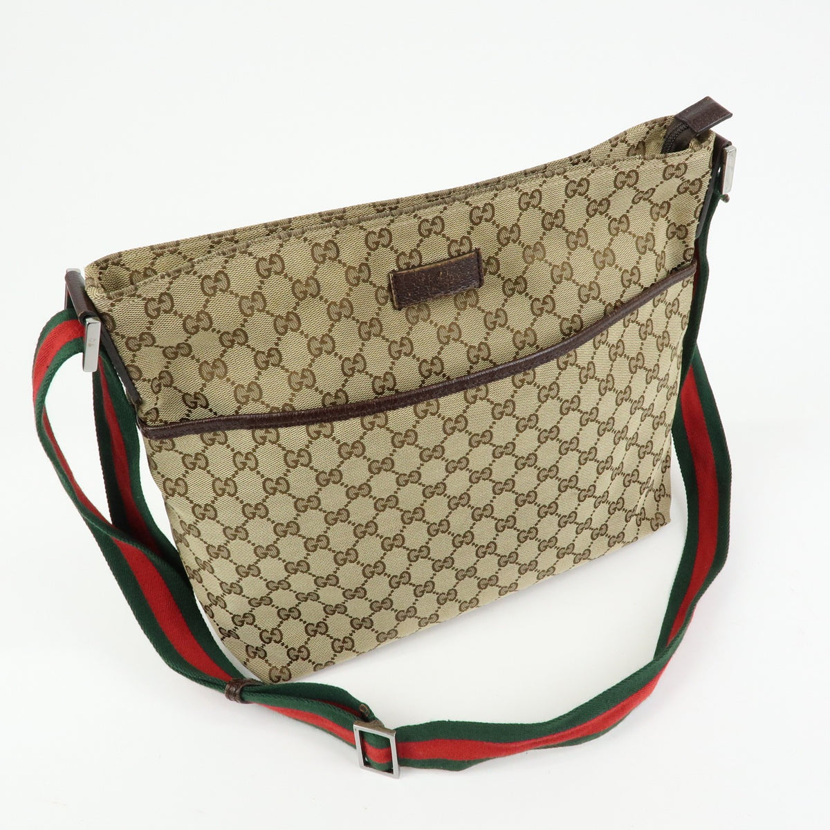 Gucci Web Strap Messenger GG Canvas, Beige, Canvas, Handbag