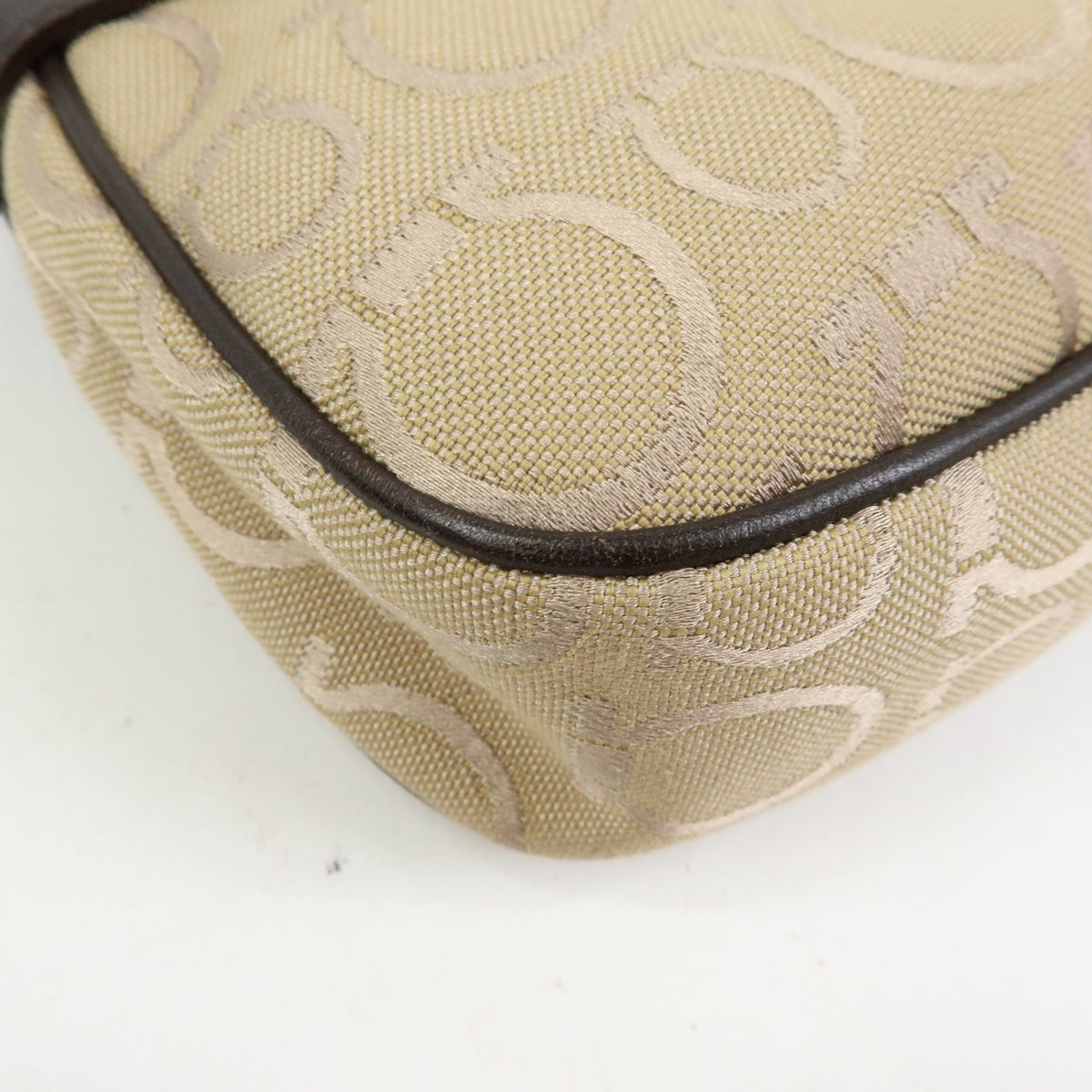 Salvatore Ferragamo Gancini Handle Leather, Beige, Canvas, Tote Bag