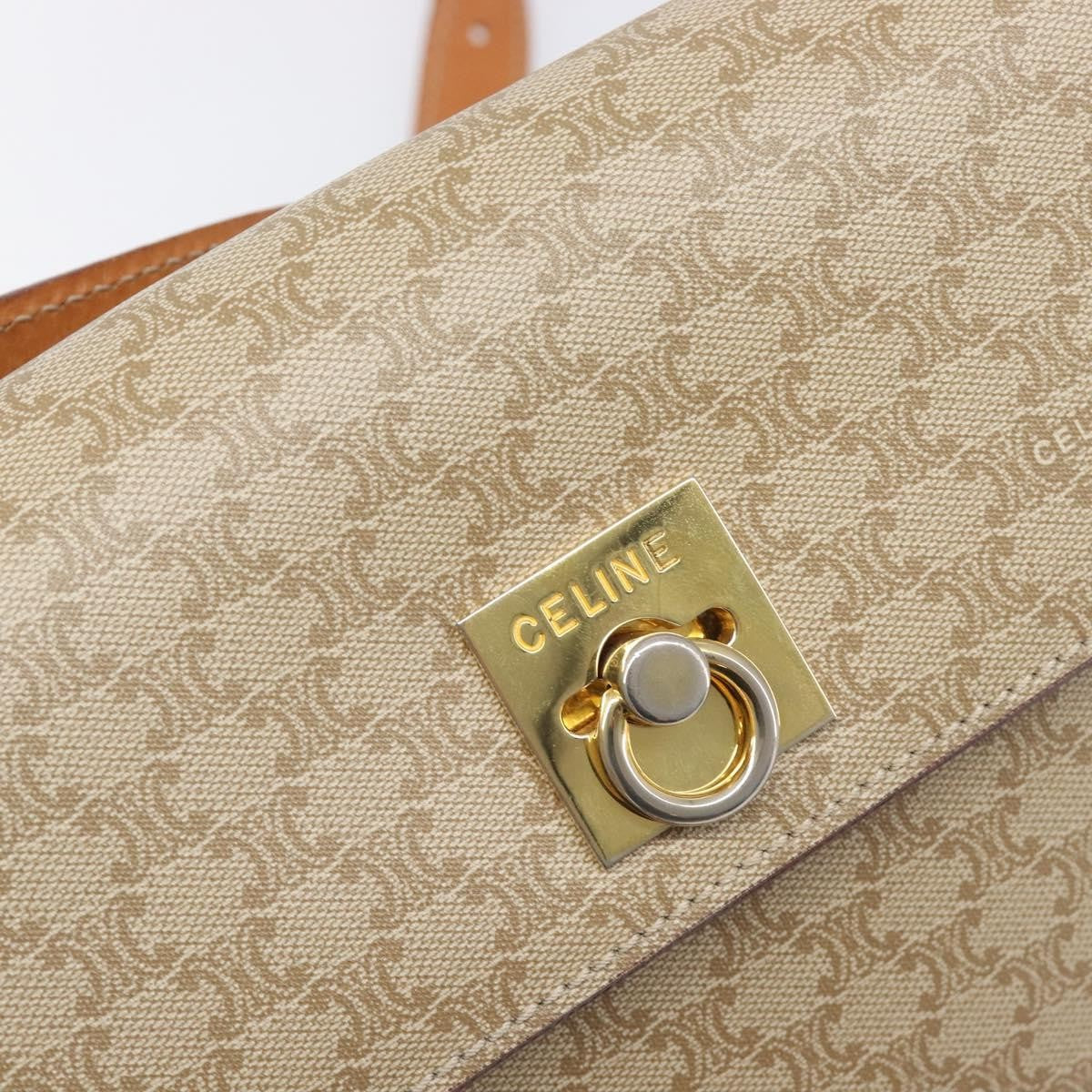 Celine Macadam Leather, Beige, Canvas, Shoulder Bag