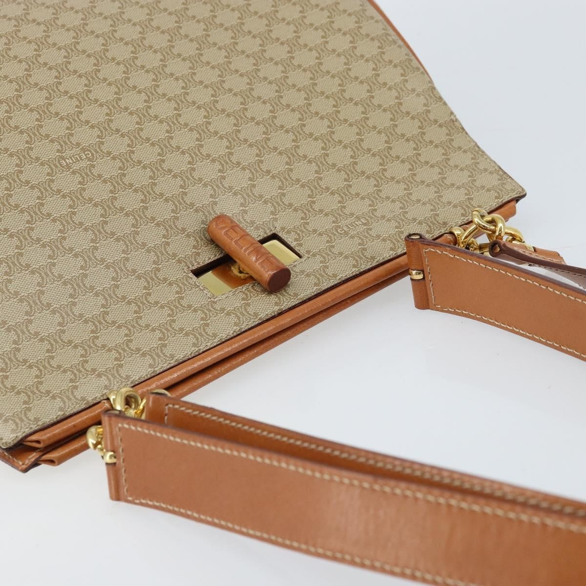 Celine Vintage Macadam Shopper Coated Canvas, Beige, Canvas, Tote Bag