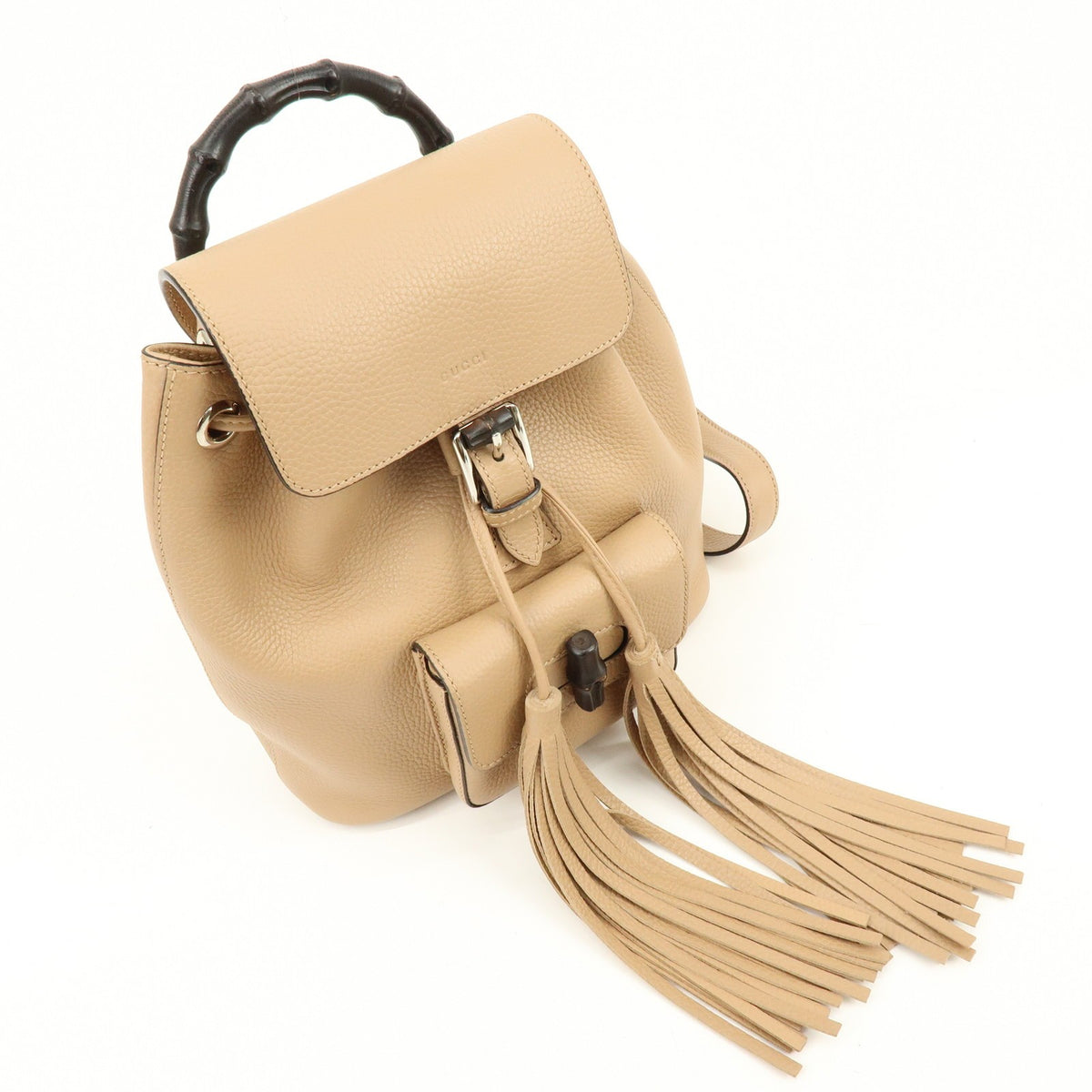 Gucci Bamboo Tassel Leather, Beige, Leather, Backpack