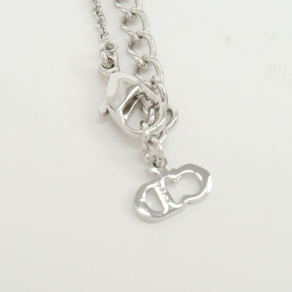 Christian Dior Logo Pendant Metal with Crystal, Silver, Metal, Necklace
