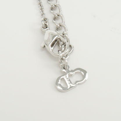 Christian Dior Logo Pendant Metal with Crystal, Silver, Metal, Necklace
